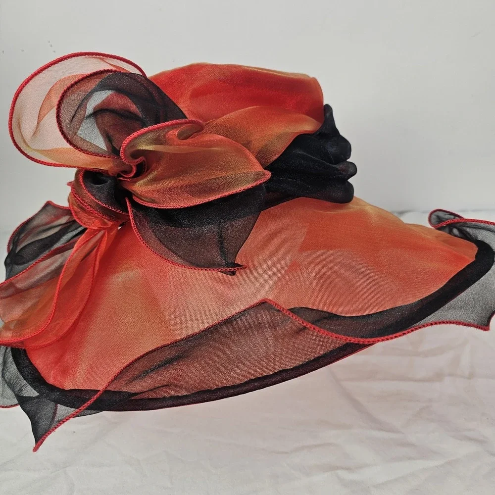 Forbusite Hat Womens Red Derby Church Easter Wide Brim Tea Garden Party Mesh